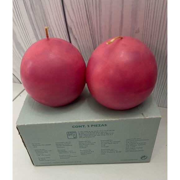 PartyLite Pair of 3” Ball Candles New in Box Cherry Orchard - Picture 2 of 5